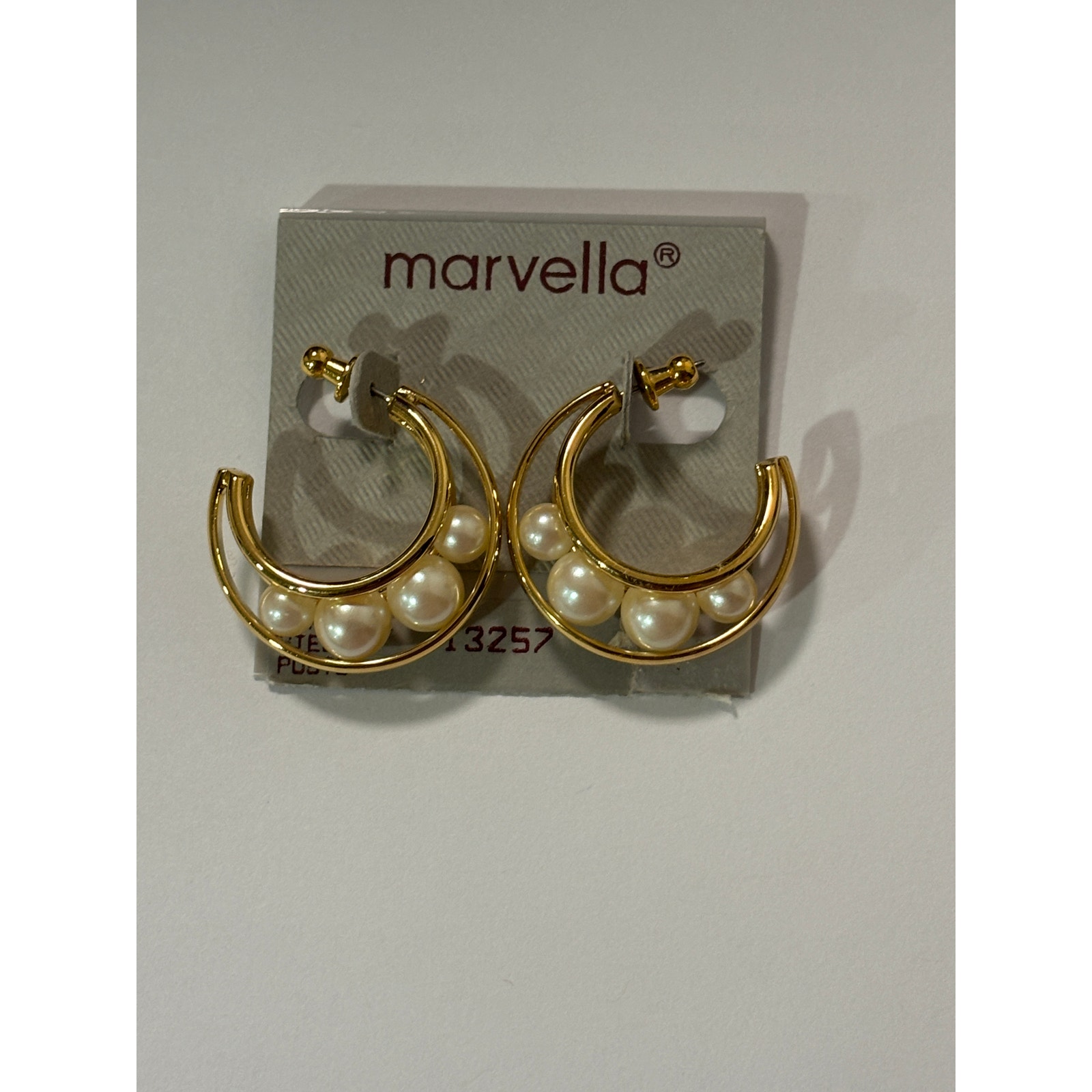 Vintage Marvella Faux Pearls Earrings Half Hoops New